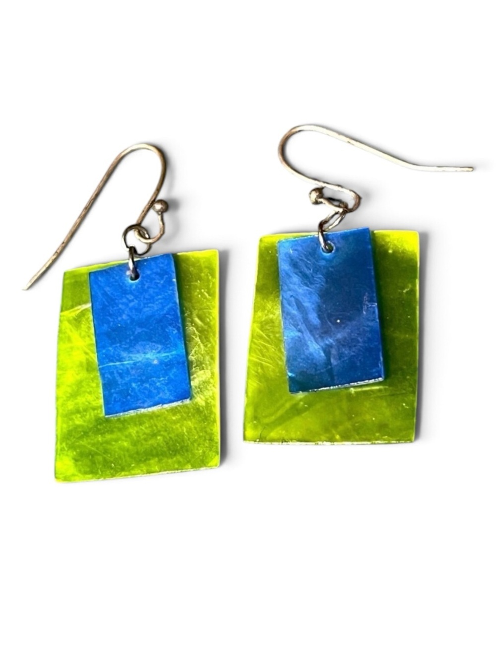 Green/ Blue Dyed Shell Layered Dangle Earrings